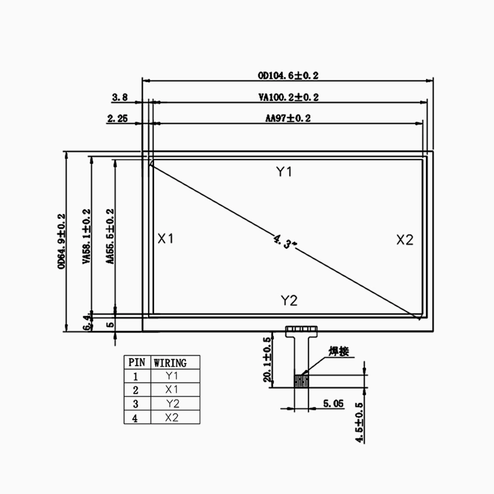 4.3 inch resistive touch screen for AT043TN24 V.7 LCD