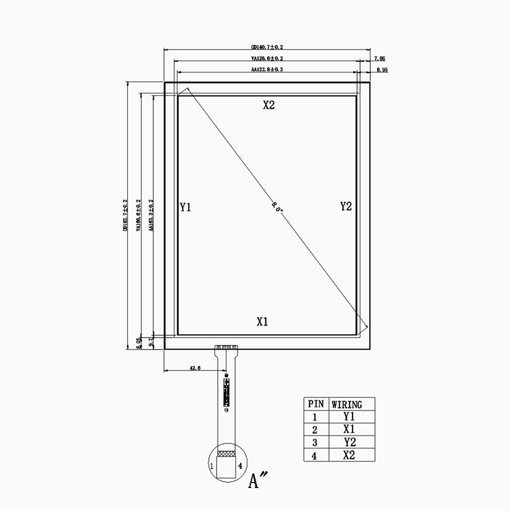 8 inch 4-wire Resistive Touch Screen