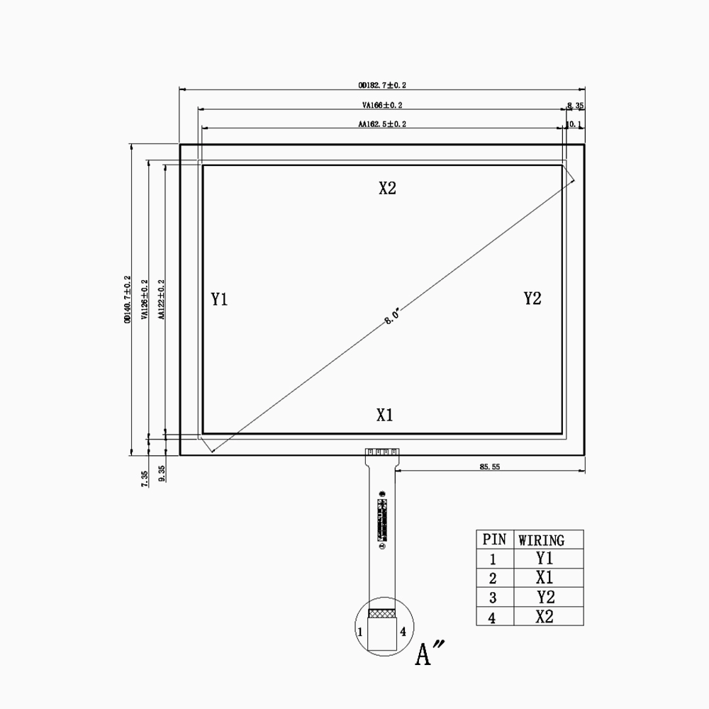 8 inch 4-wire Resistive Touch Screen for AT080TN52 V.1