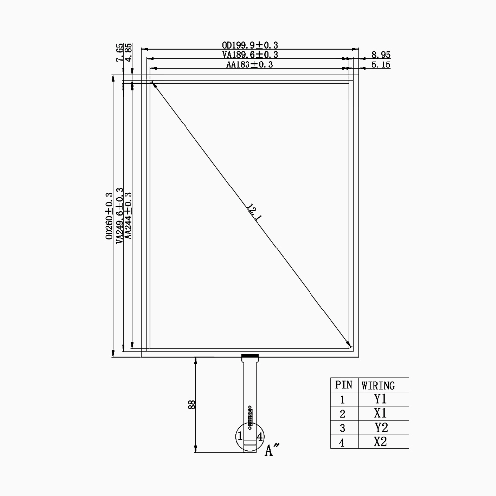 12.1 inch 4 Wire Resistive Touch Screen for BOE EV121X0M-N10