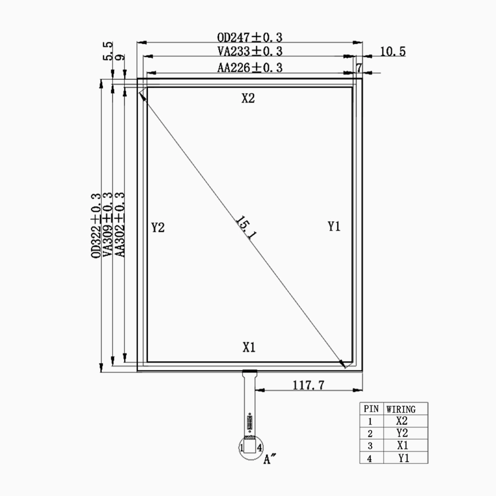 15 inch 4-wire Resistive Touch Screen for INNOLUX G150XNE-L03