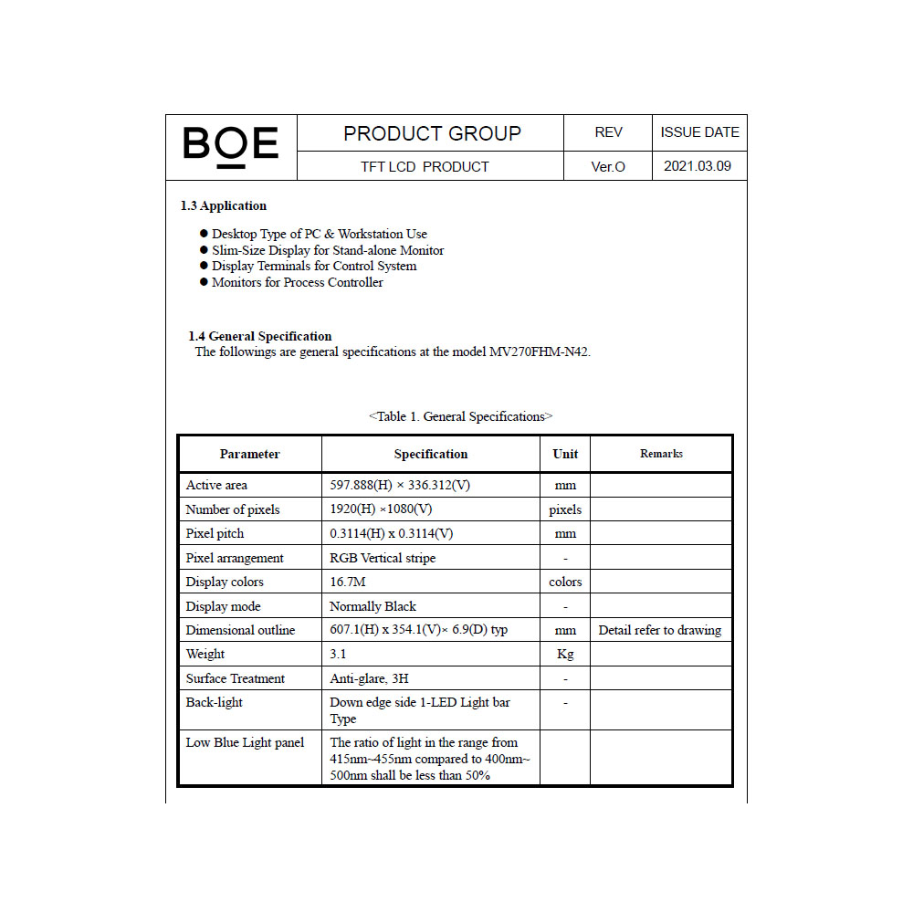 Original 27inch BOE LCD Panel MV270FHM-N42 – 1920×1080 Full HD Display Module