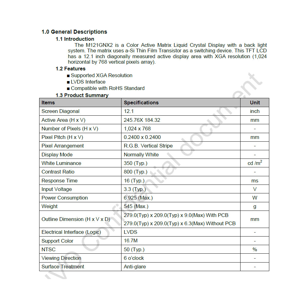 Original IVO M121GNX2 R1 Industrial LCD Module, 12.1 inch, 1024×768