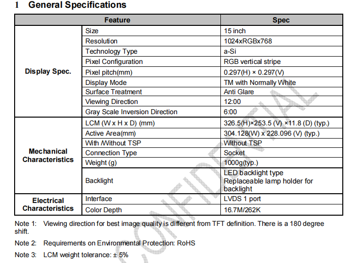 Industrial 15‑inch LCD Display Module | Tianma TM150TDSG70 | 1024×768 TFT Screen – Original Module